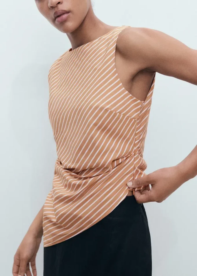 Haut asymétrique en coton rayé