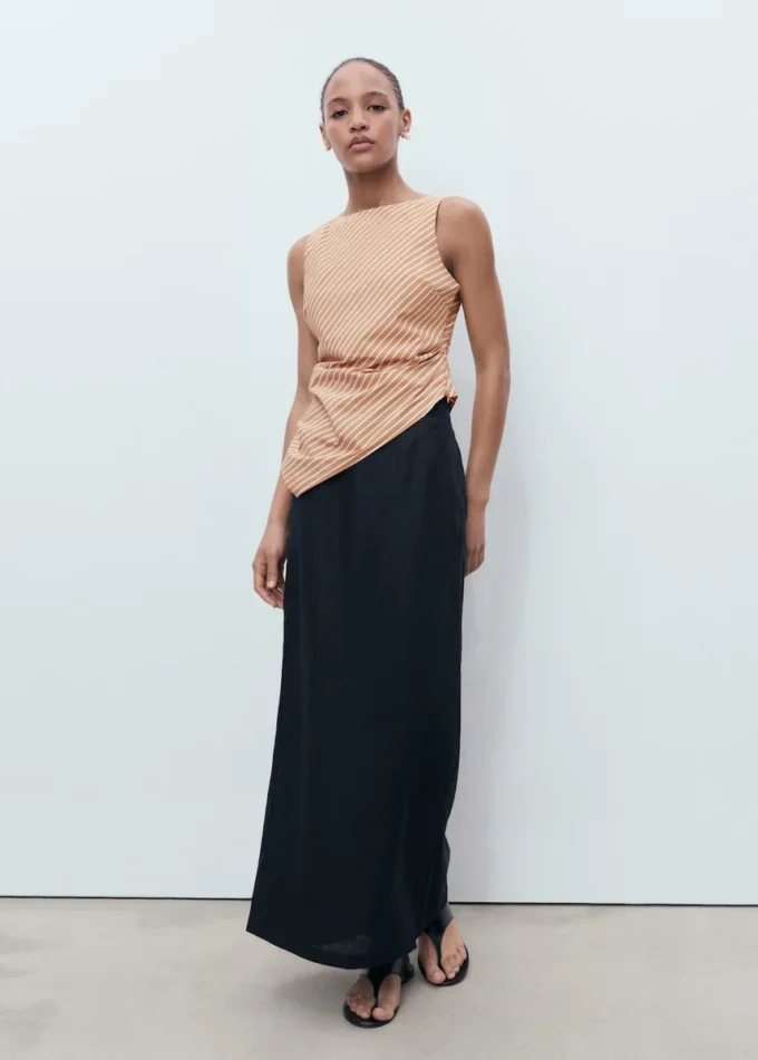 Haut asymétrique en coton rayé
