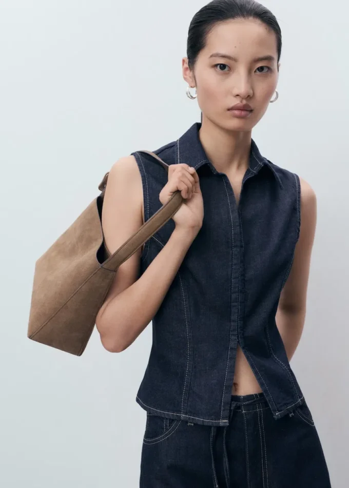 Haut en denim avec coutures contrastées
