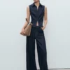 Haut en denim avec coutures contrastées