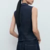Haut en denim avec coutures contrastées