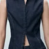 Haut en denim avec coutures contrastées