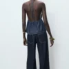 Haut en denim à col en V avec nœud