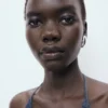 Haut en denim à col en V avec nœud