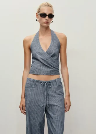 Haut en denim croisé à rayures