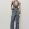 Haut en denim croisé à rayures