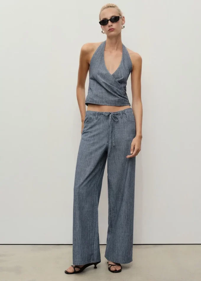 Haut en denim croisé à rayures