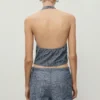 Haut en denim croisé à rayures