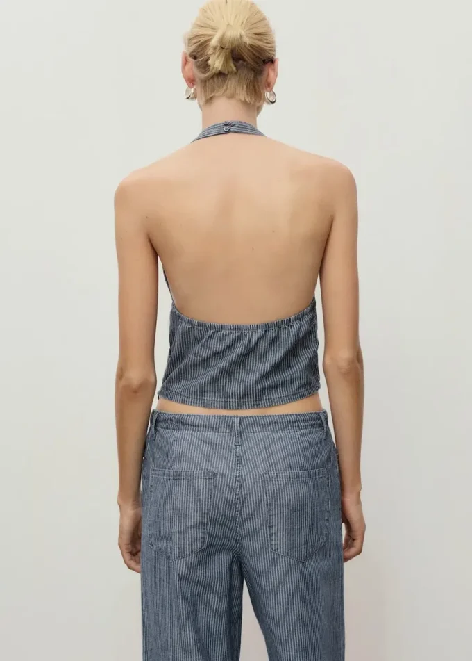 Haut en denim croisé à rayures
