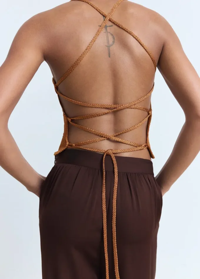 Haut en maille lurex avec dos croisé