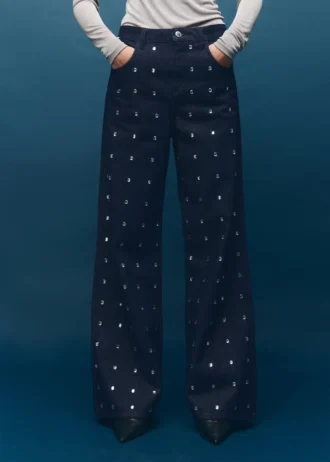 Jean à jambes larges avec cristaux