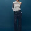 Jean à jambes larges avec cristaux Jean à jambes larges avec cristaux