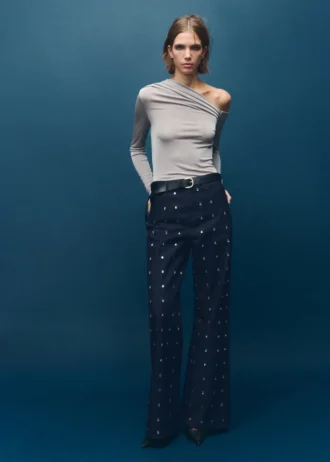 Jean à jambes larges avec cristaux