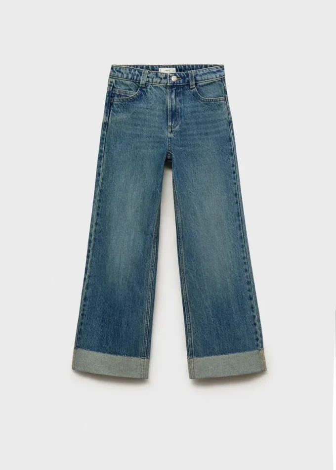 Jean à jambes larges avec ourlet retroussé