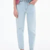 Jean mom fit à déchirures décoratives Jean mom fit à déchirures décoratives