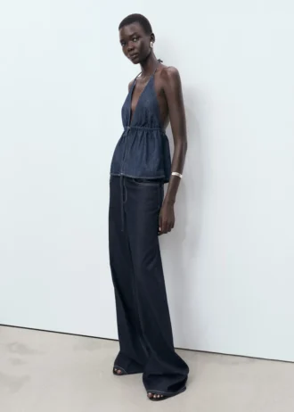 Jean taille basse à jambes larges
