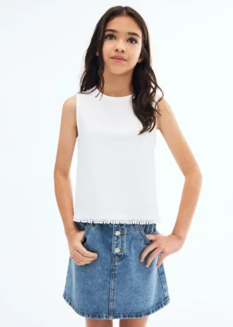 Jupe en denim à taille paperbag
