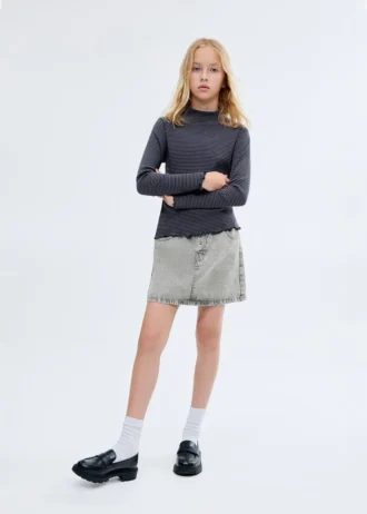 Jupe en denim à taille paperbag