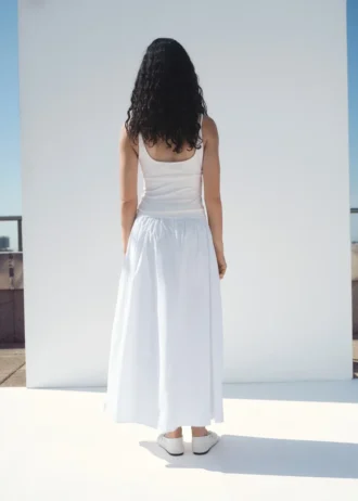 Jupe midi en coton à plis