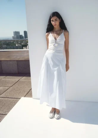 Jupe midi en coton à plis