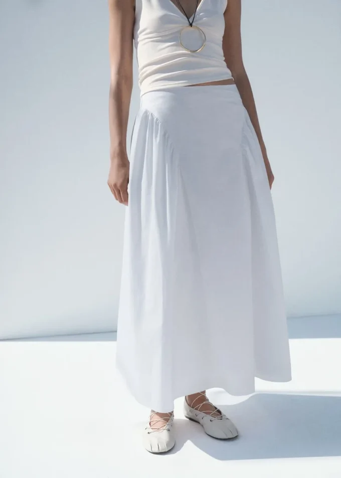 Jupe midi en coton à plis Jupe midi en coton à plis