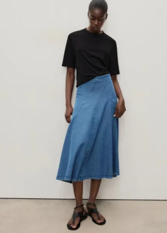 Jupe midi en denim avec coutures apparentes