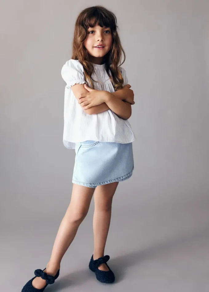 Jupe-short en denim enveloppante Jupe-short en denim enveloppante