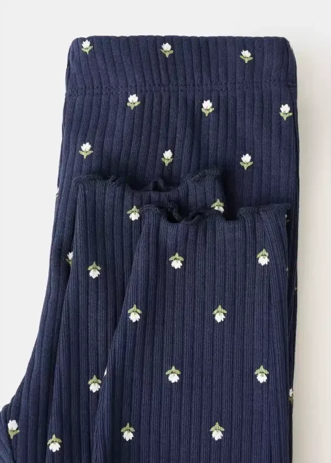 Leggings côtelés à fleurs