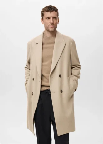 Long manteau en laine à double boutonnage