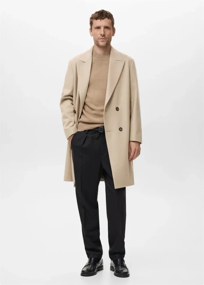 Long manteau en laine à double boutonnage