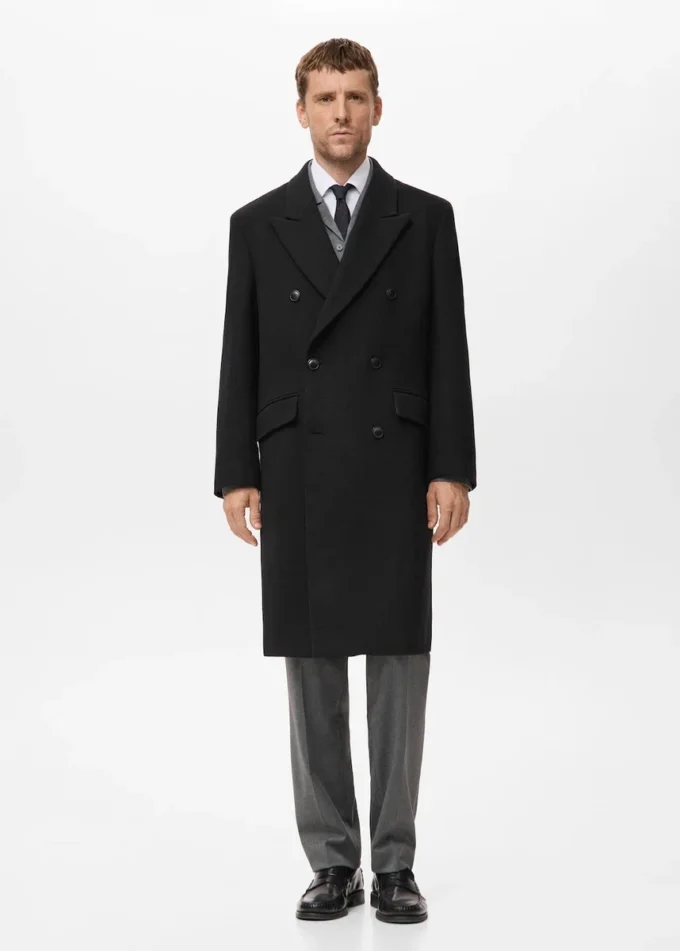 Long manteau en laine à double boutonnage