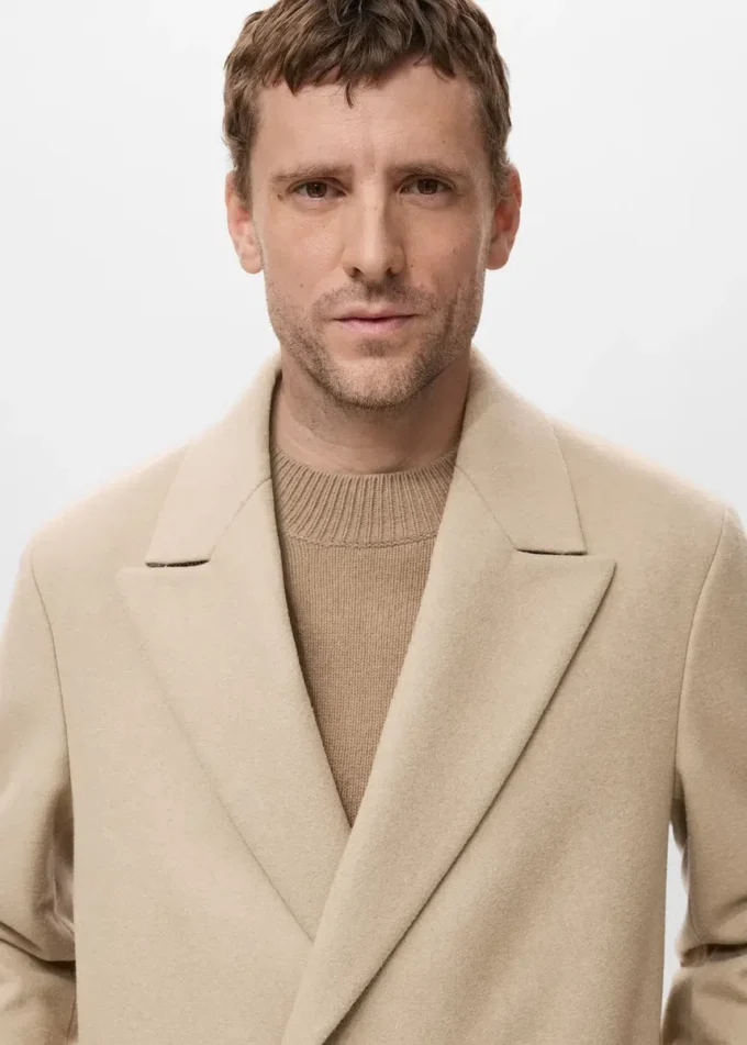 Long manteau en laine à double boutonnage