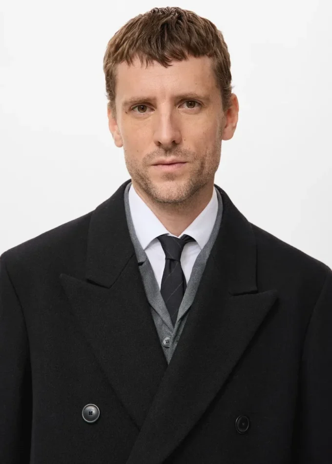 Long manteau en laine à double boutonnage