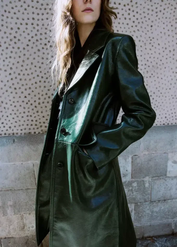 Long manteau en simili cuir