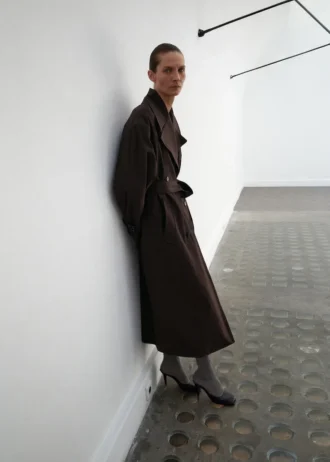 Long trench-coat en laine vierge