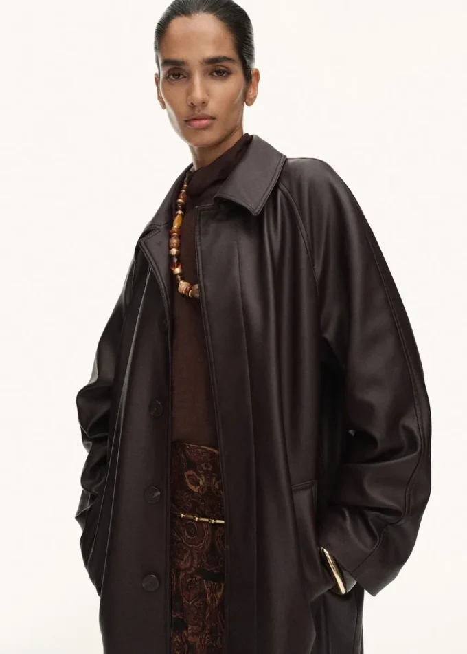 Long trench-coat en simili cuir