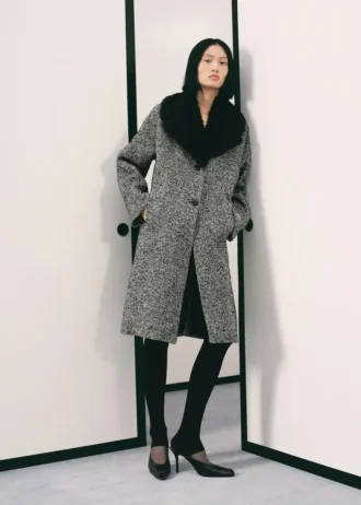 Manteau chiné avec col en fourrure