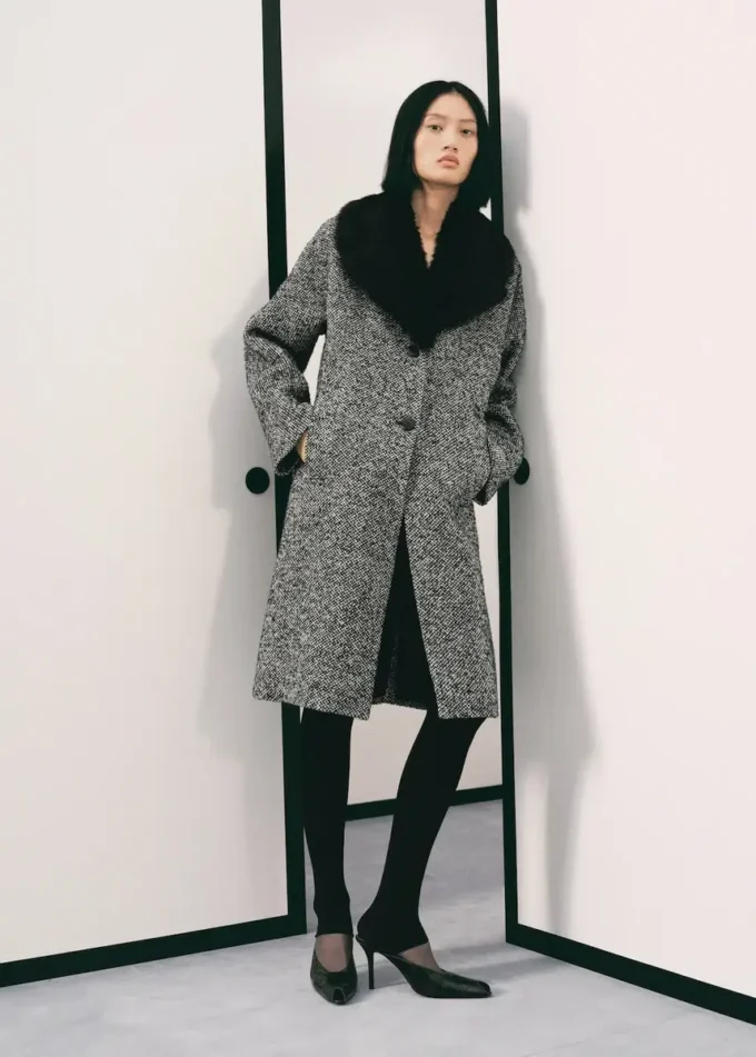 Manteau chiné avec col en fourrure Manteau chiné avec col en fourrure