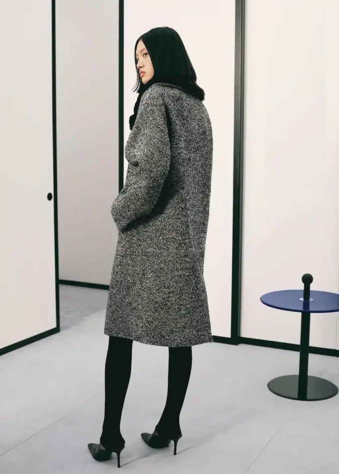Manteau chiné avec col en fourrure Manteau chiné avec col en fourrure
