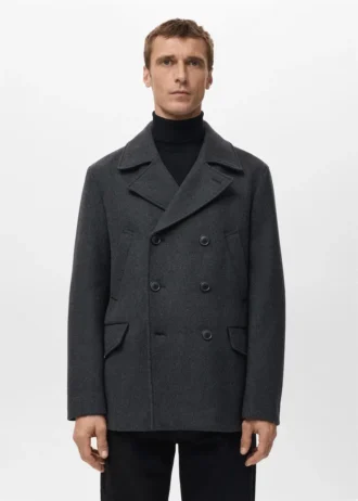Manteau court en laine à double boutonnage