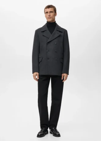 Manteau court en laine à double boutonnage