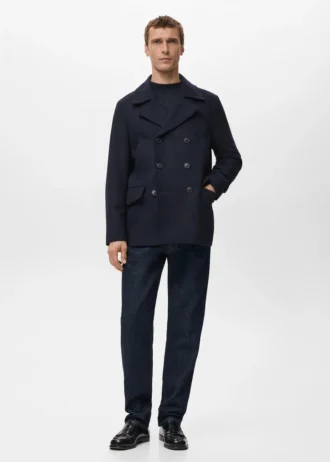 Manteau court en laine à double boutonnage
