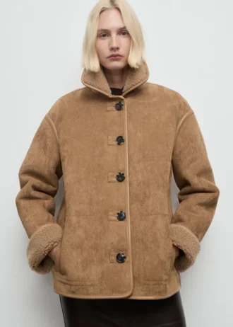 Manteau effet cuir en fausse peau lainée