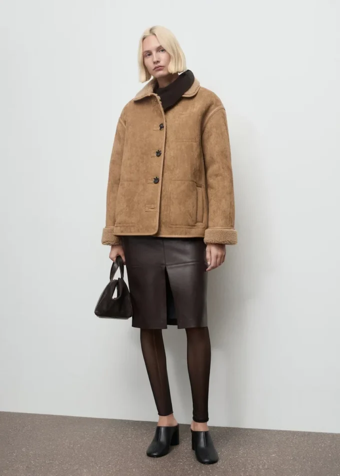 Manteau effet cuir en fausse peau lainée