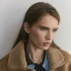 Manteau effet cuir en fausse peau lainée