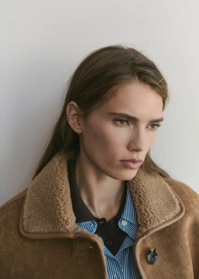 Manteau effet cuir en fausse peau lainée