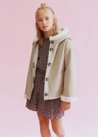 Manteau effet fourrure et daim