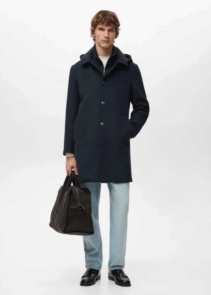Manteau en laine avec col intérieur amovible