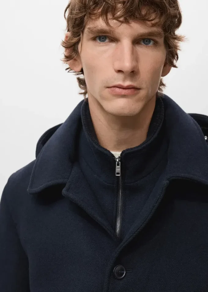 Manteau en laine avec col intérieur amovible