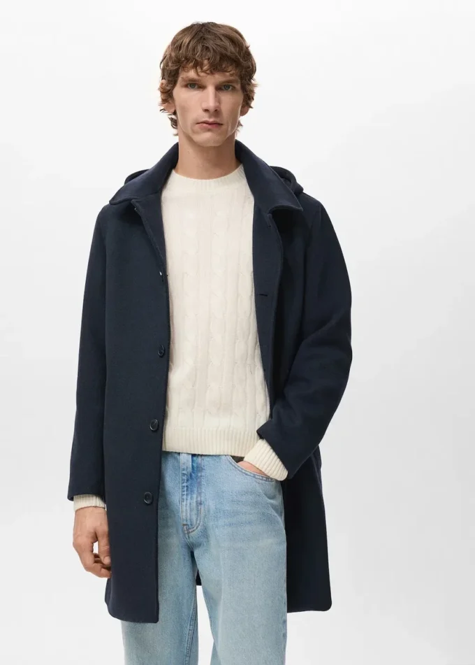 Manteau en laine avec col intérieur amovible